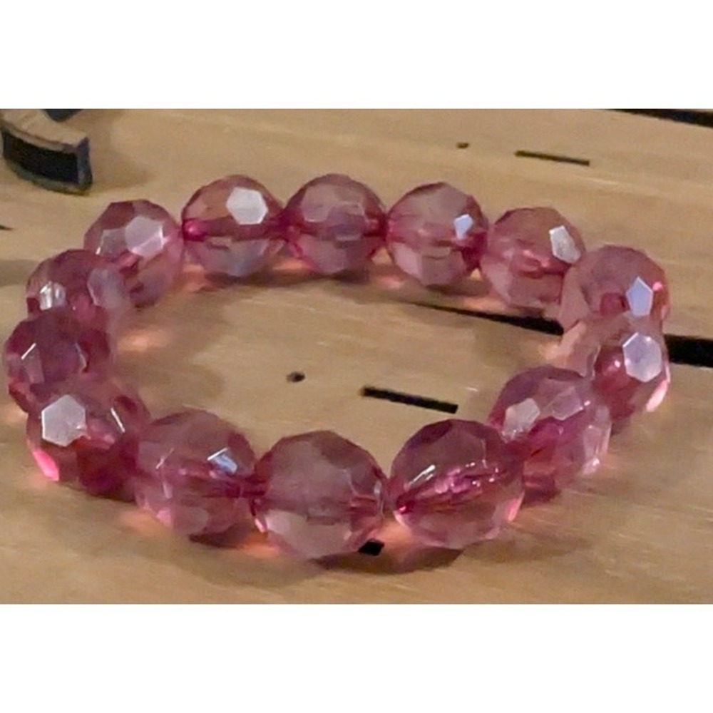 New Beaded Stretch Bracelet Pink Faceted Acrylic Beads‎ Beaded Stackable Chunky